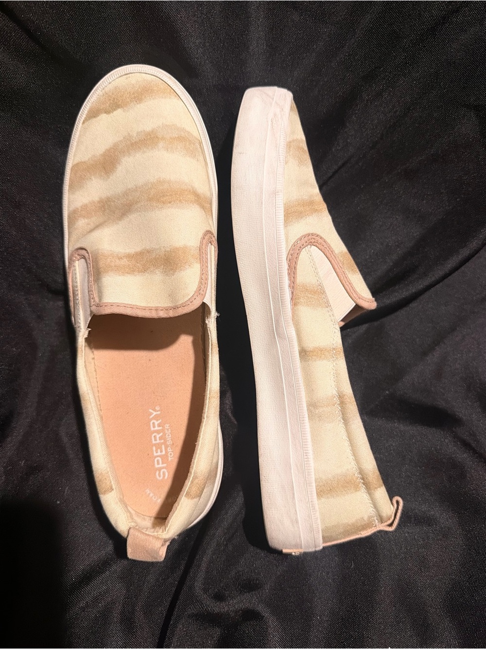 Sperry Women's Slip-On Canvas Sneakers in Cream and Tan Stripe